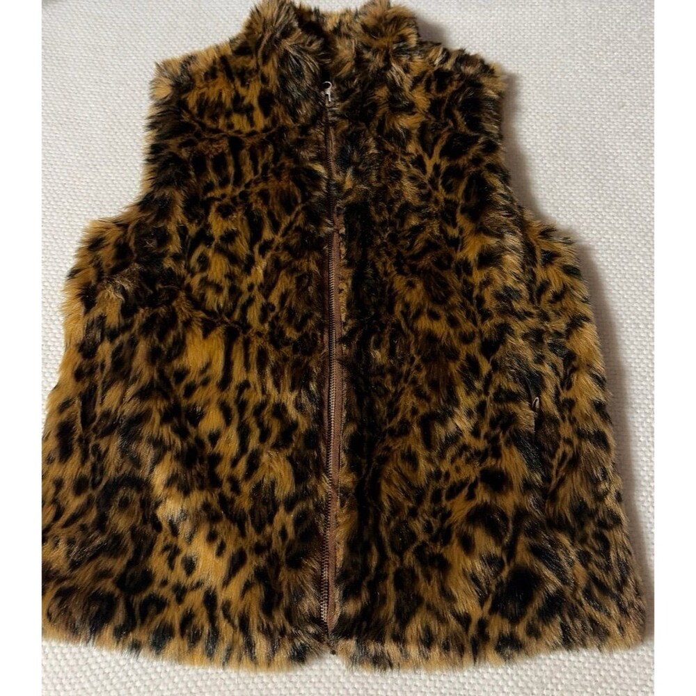 J.Crew Women’s XS Leopard Print Faux Fur Vest Full Zip Animal Print